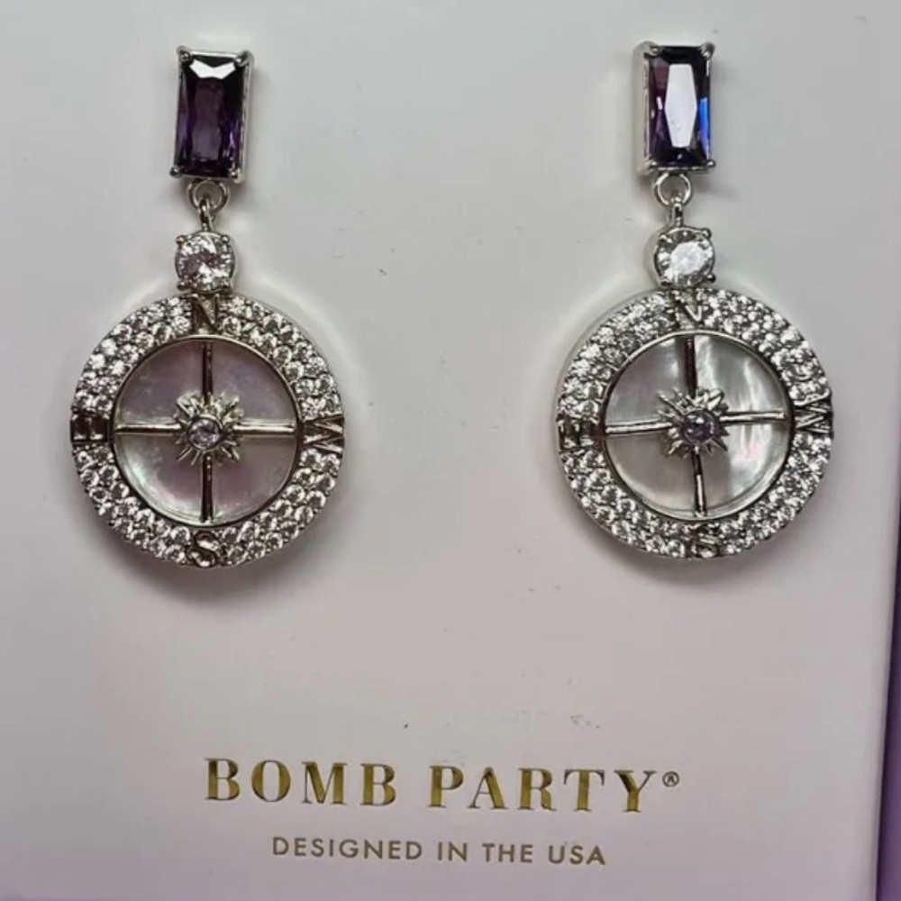 Bomb Party Silver and Purple Dangle Earrings